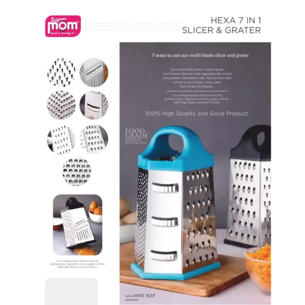 Supermom Hexa Slicer and Grater 7 in 1 Plastic Handle with Stainless Steel Body 573928 - Image 2