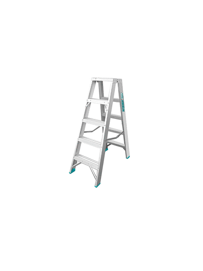 Total Double Sided Folding Ladder Aluminium 2 x 5 Steps, Easily Foldable for Space Saving Storage, Oxidation THLAD01051