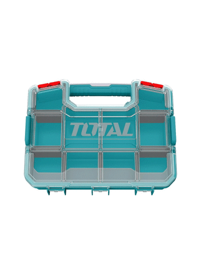 Total Empty Tool Box Plastic Organizer 30.5 x 23 x 6.5cm with Built in Carry Handle and Latch for Easy Transport, Removable Dividers TPBX1121