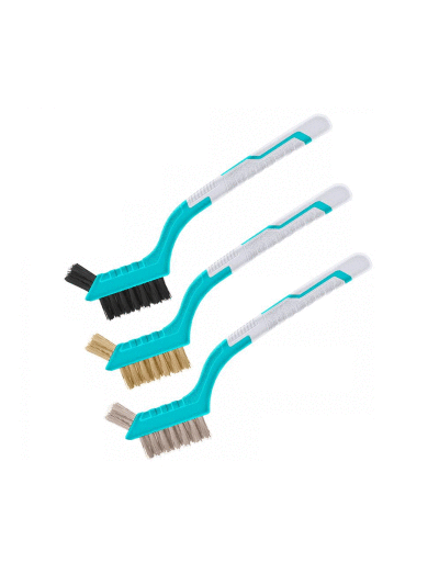 Total Abrasive Wire Brush 180mm/7" 3pcs Set, Three Mini Cleaning Brushes with Nylon, Brass and Wire Bristles TAC38033