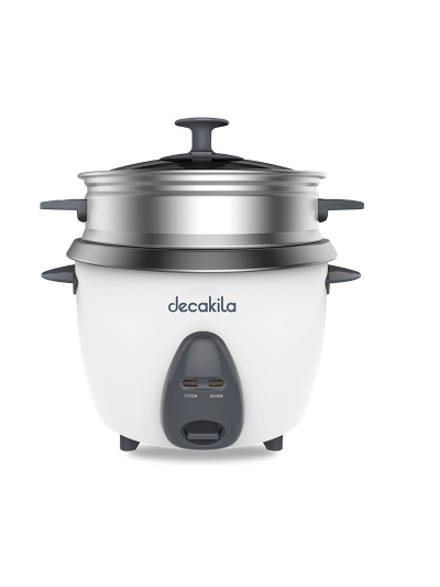 Decakila Rice Cooker 2.8L 700W 10 Cups w/ Automatic Cooking Steamer Tray and Warmer Function| Removable Non-Stick Bowl Measuring Cup and Spatula KEER035W