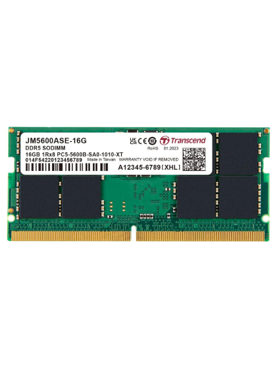 Transcend Notebook/Laptop Memory Module - 16GB RAM DDR5 5600, SO-DIMM, 1Rx8 Configuration, 2Gx8, CL46, 1.1V, JM5600ASE-16G.