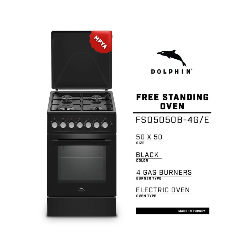 Dolphin Free Standing Cooking Range 50x50, 4 Gas Burners, Electric Oven, Black FS05050B-4G/E - Image 2