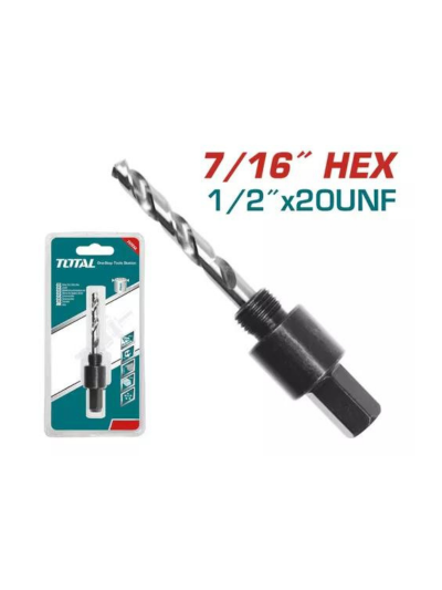 Total Hole Saw Arbor 7/16" Hex Shank, 1/2"-20UNF Thread TAC4206