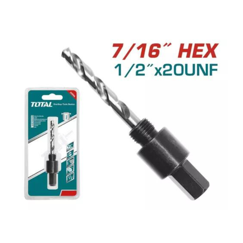 Total Hole Saw Arbor 7/16" Hex Shank, 1/2"-20UNF Thread TAC4206