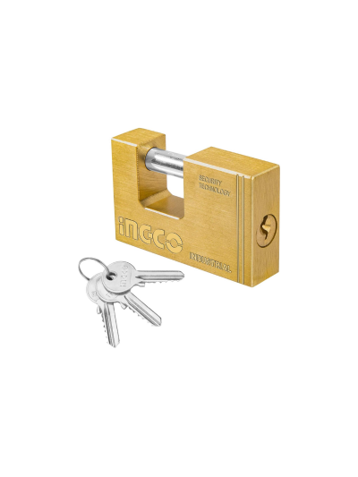 Ingco Heavy Duty Brass Block Padlock 90mm with 3pcs Brass Keys DBBPL0902