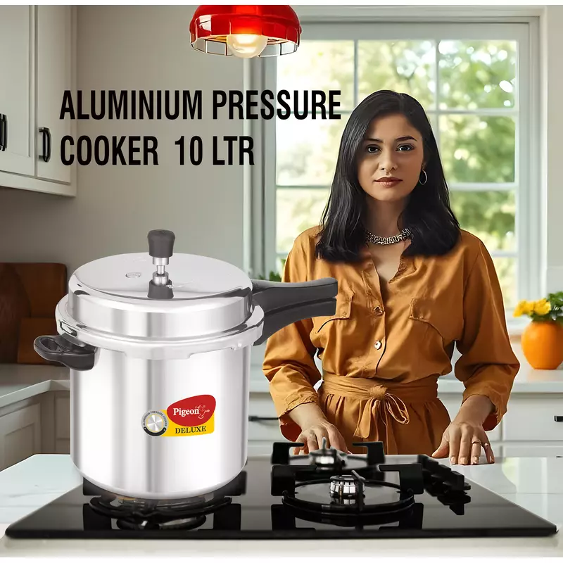 Pigeon Pressure Cooker 10L Deluxe Aluminium Outer Lid Gas Stove Compatible Ergonomically Designed Handle PP10 - Image 5