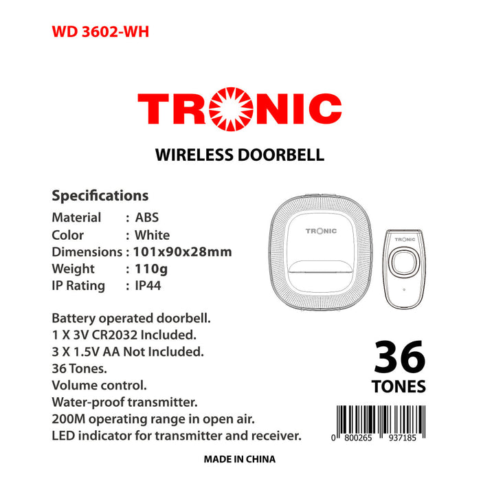 Tronic Wireless Doorbell WD 3602-WH - Image 3