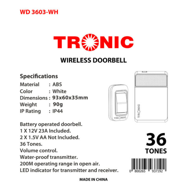 Tronic Wireless Doorbell WD 3603-WH - Image 4