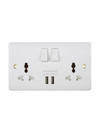 Tronic Universal Switch Socket Twin With 2 x USB