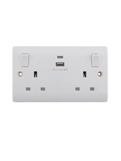 Tronic Twin Switch Socket with Type C + USB