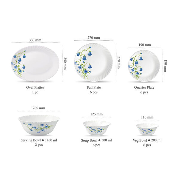 La Opala Dinner Set Blue Bells Classique 20 Pieces LB020 - Image 4