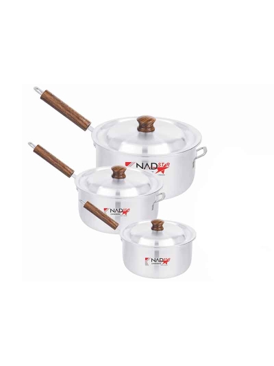 Nadstar Saucepan 3Pcs Set With Lid Smooth Wooden Handle 23-28 3x5