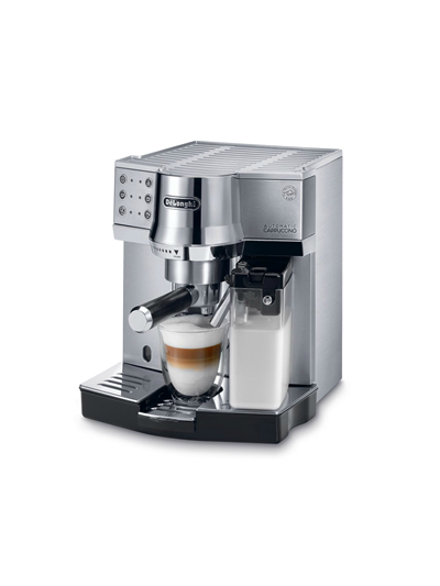 De'Longhi Expresso Maker Pump Driven & Cappuccino Machine 1450W (Metallic) Latte Macchiato Hot Milk Removable Drip Tray EC850.M