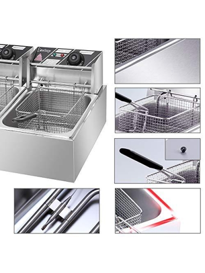 Generic Commercial Countertop Fryer Double Electric 12L (6L x 2 Baskets) Stainless Steel