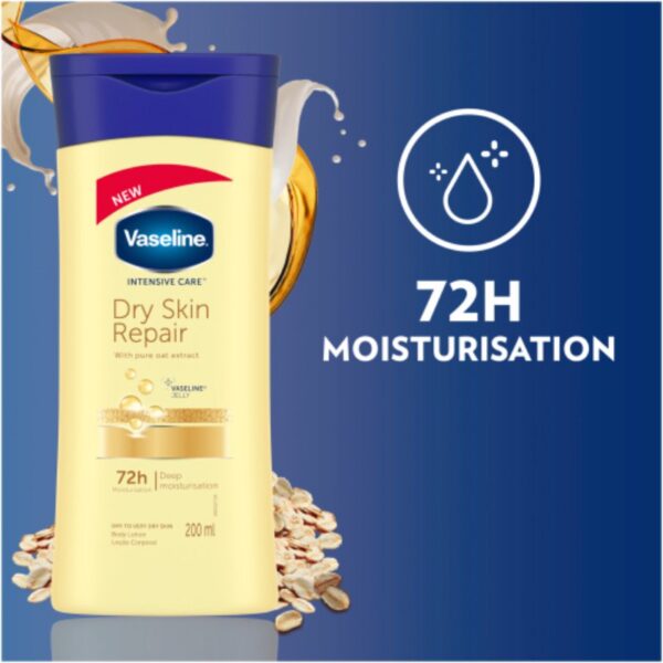 Vaseline Body Lotion Intensive Care Dry Skin Repair 200ml Pure Oat Extract, 72hr Moisturisation, Lock in Moisture 67315956 (Pack of 3) - Image 4