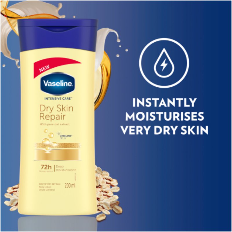 Vaseline Body Lotion Intensive Care Dry Skin Repair 200ml Pure Oat Extract, 72hr Moisturisation, Lock in Moisture 67315956 (Pack of 3) - Image 3