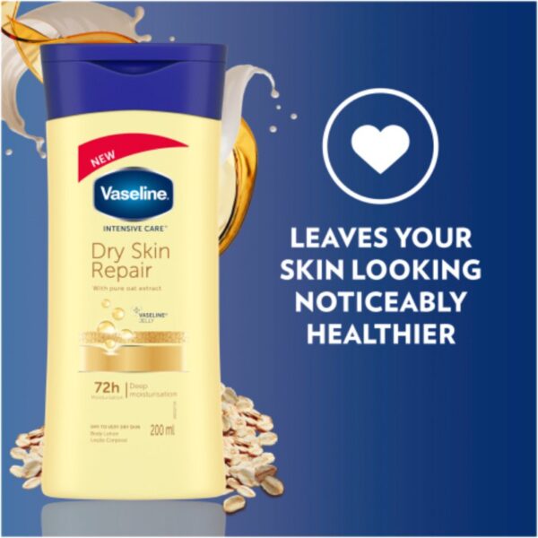Vaseline Body Lotion Intensive Care Dry Skin Repair 200ml Pure Oat Extract, 72hr Moisturisation, Lock in Moisture 67315956 (Pack of 3) - Image 2