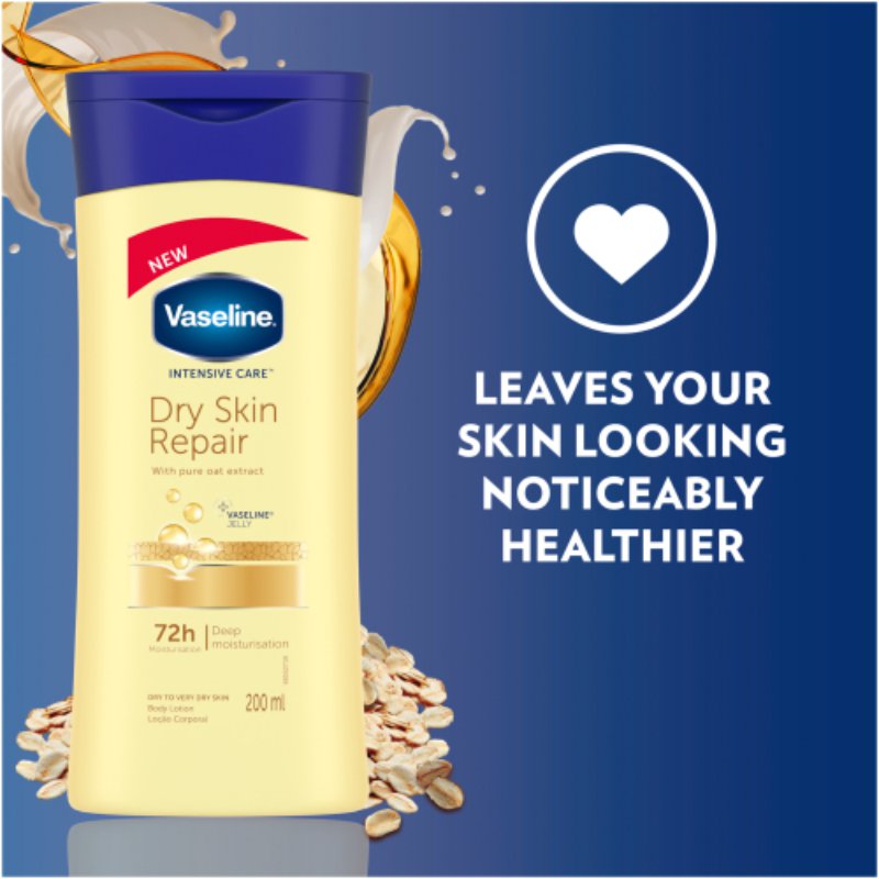 Vaseline Body Lotion Intensive Care Dry Skin Repair 200ml Pure Oat Extract, 72hr Moisturisation, Lock in Moisture 67315956 (Pack of 3) - Image 2