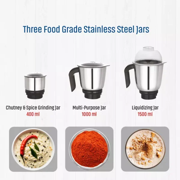 Pigeon Mixer Grinder 750w Stainless Steel Jar Copper Motor ‎Removable Jar Compact design 1.5L 1.0L 0.4L Jars Especial - Image 11