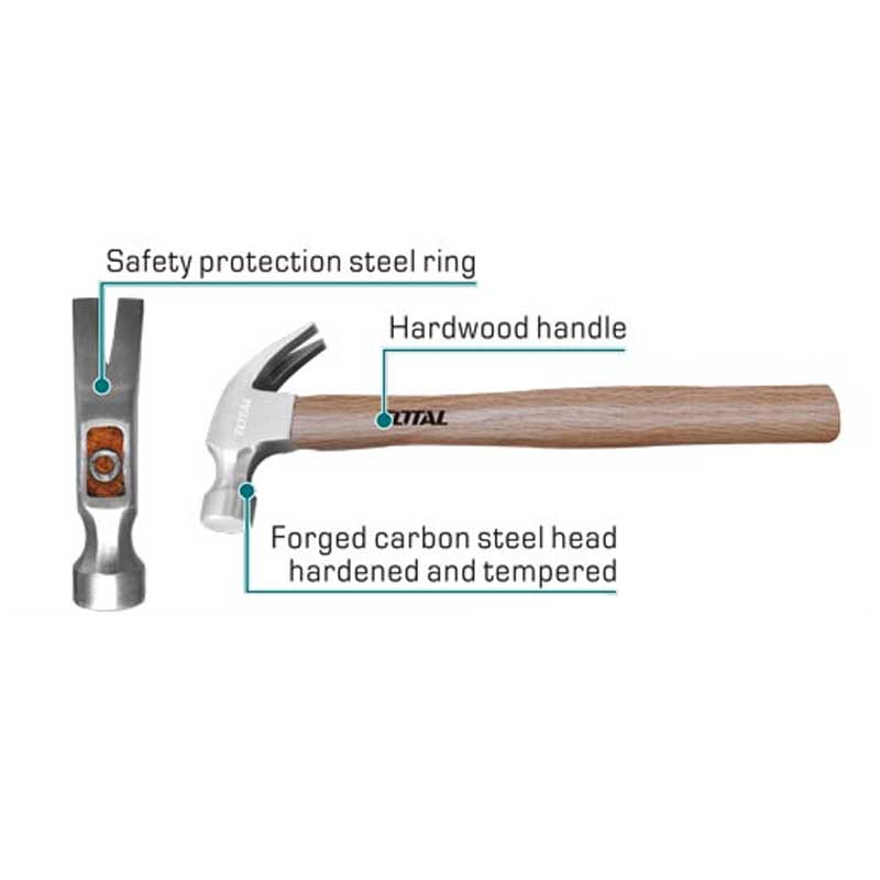 Total Claw Hammer 450g Hardwood HandleTHTW7316 - Image 2