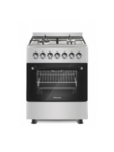 Hisense Cooker Free Standing 60 x 60cm 3 Gas Burners, 1 Electric Burner, Electric Oven, Glass Lid, Silver HF631GEES