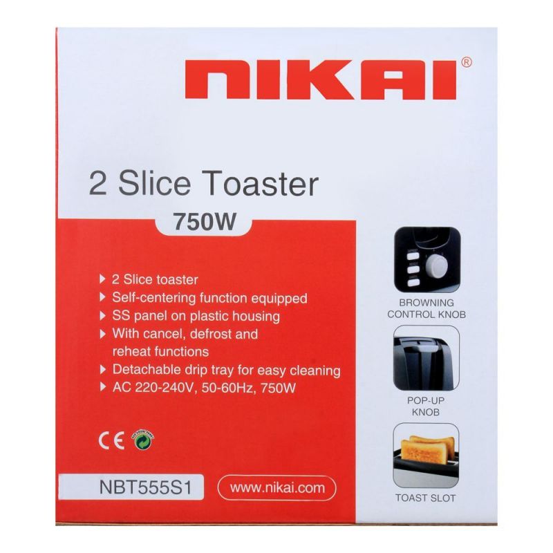 Nikai Toaster 2 Slice 750W with Self Centering Feature NBT555S1 - Image 3