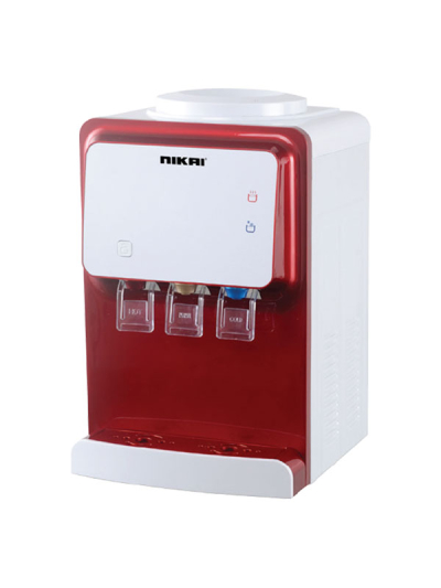 Nikai Water Dispenser Table Top Anti-Bacterial Child Lock CFC Free Triple Faucet Dispensing Removable Drip Tray Inner Stainless Steel NWD1900T Red