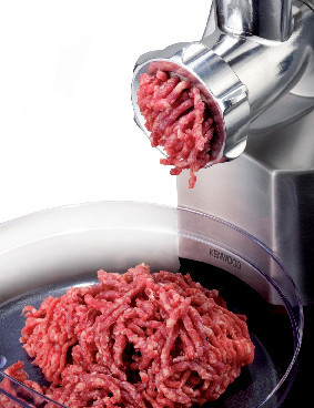 Kenwood Meat Grinder 2100W Meat Mincer with Kibbeh Maker Sausage Maker Biscuit Attachment Feed Tube Pusher 3 Stainless Steel Screens for Fine Medium & Coarse Results MGP40.000WH