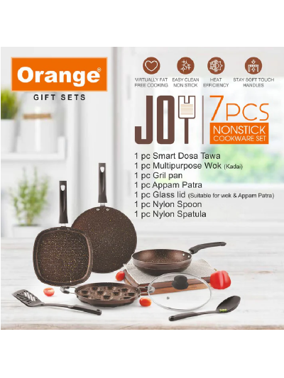 Orange 7 Piece Non-Stick Joy Gift Set, Granite Finish ONSC261