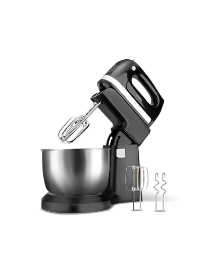 Decakila Hand Mixer 250W With 3.5L Stainless Steel Bowl 5 Speed With Turbo Silver & Black Steel Beaters & Hook KEMX012B