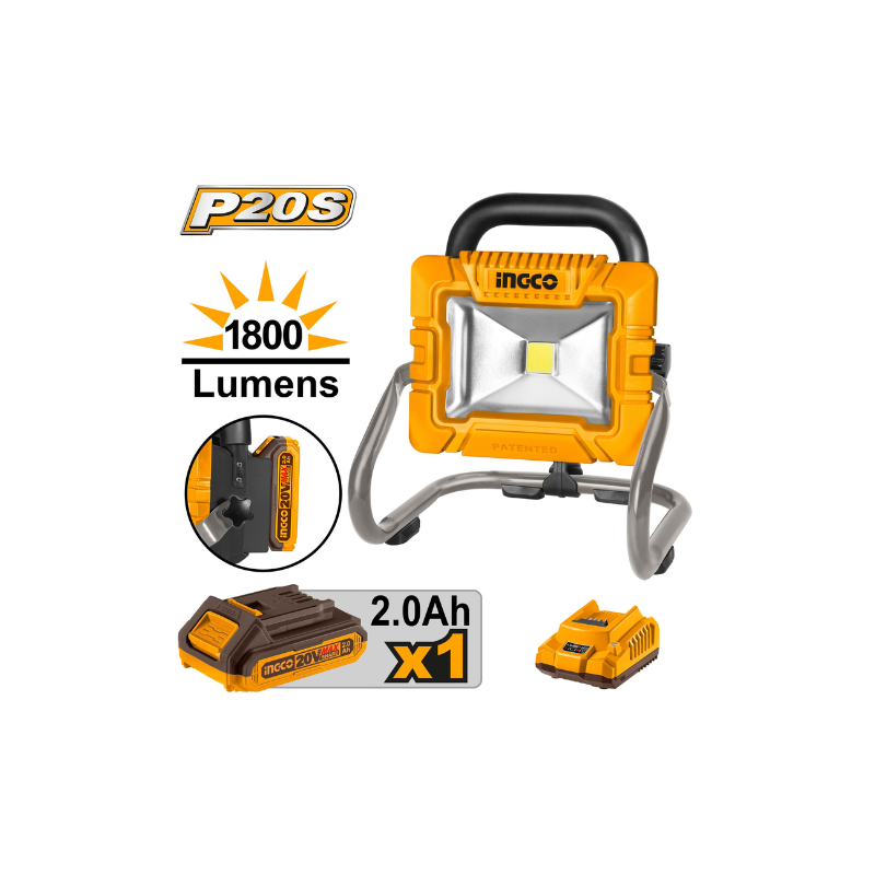 Ingco Cordless Portable LED Work Lamp 20W with High & Low Lumen Setting CWLI2025 - Image 2