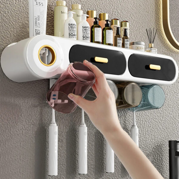 Generic Toothbrush Holder Set Toothbrush Storage Rack Automatic Toothpaste Squeezer Dispenser All-in-One Bathroom Accessories - Image 2