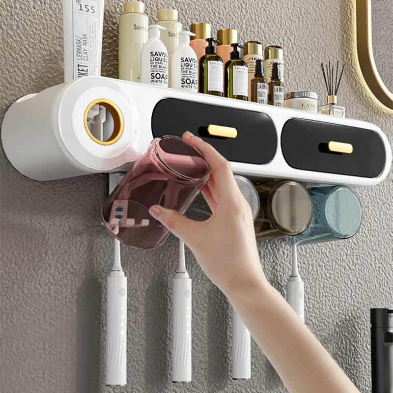 Generic Toothbrush Holder Set Toothbrush Storage Rack Automatic Toothpaste Squeezer Dispenser All-in-One Bathroom Accessories - Image 2