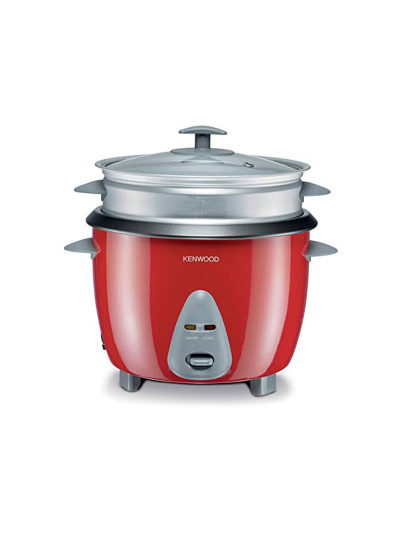 Kenwood 2-in-1 Rice Cooker 1.8L 10-Cups Rice with Food Steamer Basket Non-Stick Cooking Pot Temepered Glass Lid Warm/Cook Lights Spatula Holder Detachable Cord RCM44.000RD