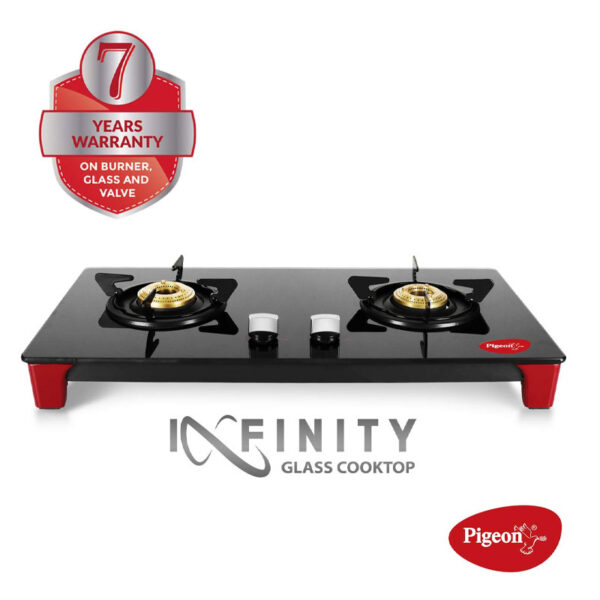 Pigeon Gas Cooker 2 Burner Glass Top SS Body Black Infinity - Image 2