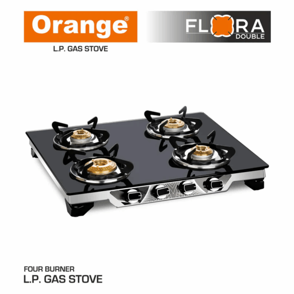 Orange Gas Stove Flora 401 with 4 Burner, Toughened Glass Top OLPG251 - Image 2