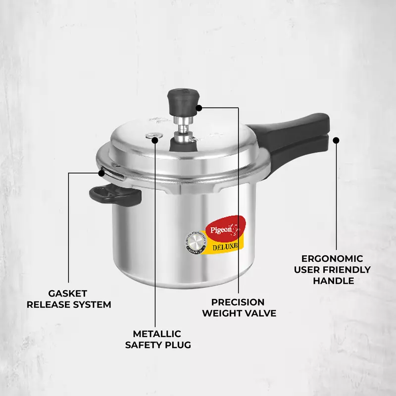 Pigeon Pressure Cooker 3L Deluxe Aluminium Outer Lid Gas Stove Compatible Ergonomically Designed Handle PP3 - Image 4