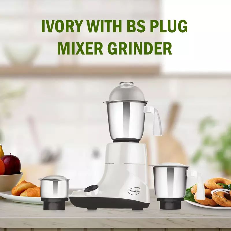 Pigeon Mixer Grinder 550w Powerful Motor with 3 Stainless Steel Jars for Dry Grinding Wet Grinding and Making Chutney Ivory - Image 2