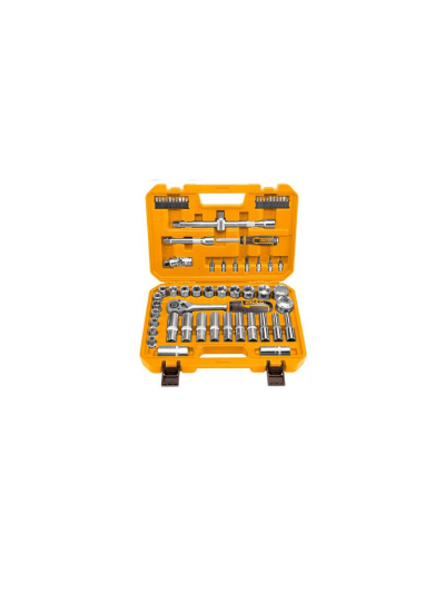 Ingco 62pcs 1/2" Socket Set with Cr-V Steel Material, Three Color Soft Handle HKTS12602