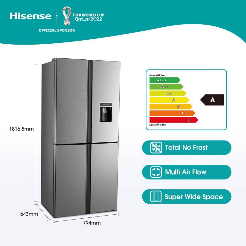 Hisense Refrigerator 392L 4 Cross Door with Water Dispenser, Total No Frost, Super Wide Space, LED Lighting, Multi Air Flow Technology H520FI-WD - Image 5
