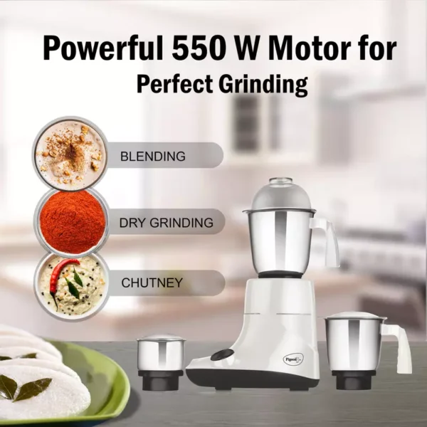 Pigeon Mixer Grinder 550w Powerful Motor with 3 Stainless Steel Jars for Dry Grinding Wet Grinding and Making Chutney Ivory - Image 4