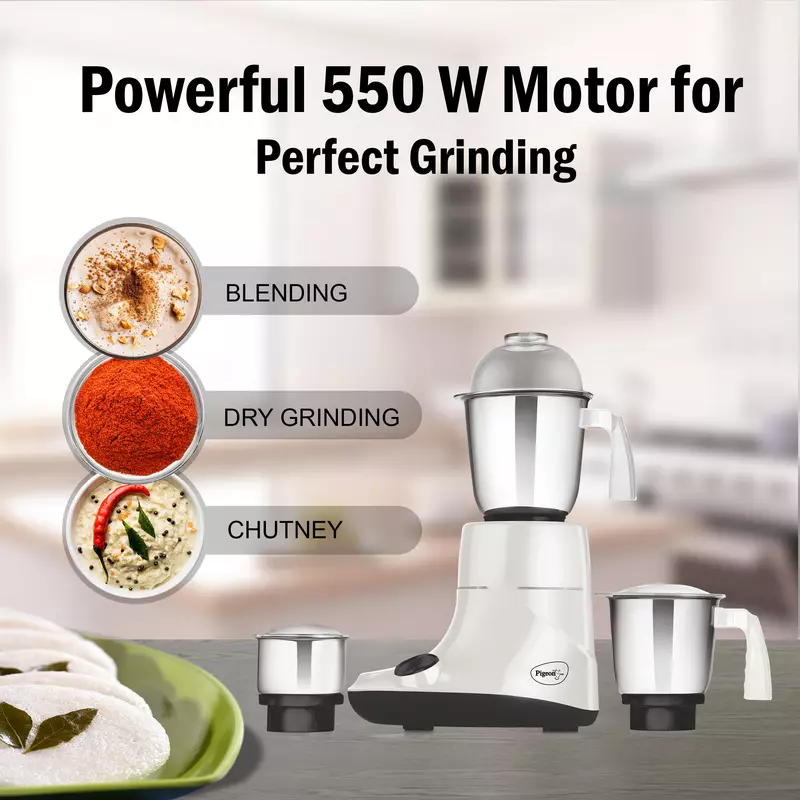Pigeon Mixer Grinder 550w Powerful Motor with 3 Stainless Steel Jars for Dry Grinding Wet Grinding and Making Chutney Ivory - Image 4