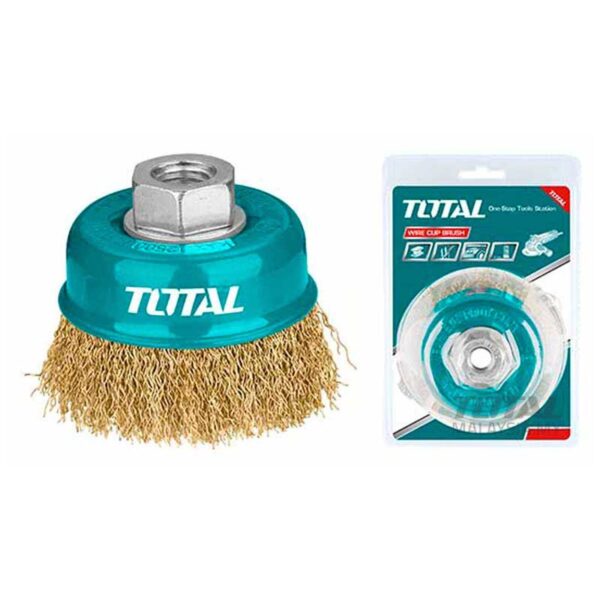 Total Wire Cup Brush with Nut 75mm Soft Golden TAC31031 - Image 2