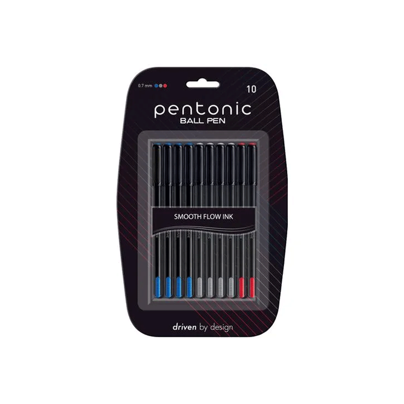 Pentonic Ballpen Smart and Elegant Pentonic, Super Long Lasting Ink, Nickel Silver Tip, Smooth and Smart Grip for Supreme Comfort Blue, Black and Red 10pcs - Image 2