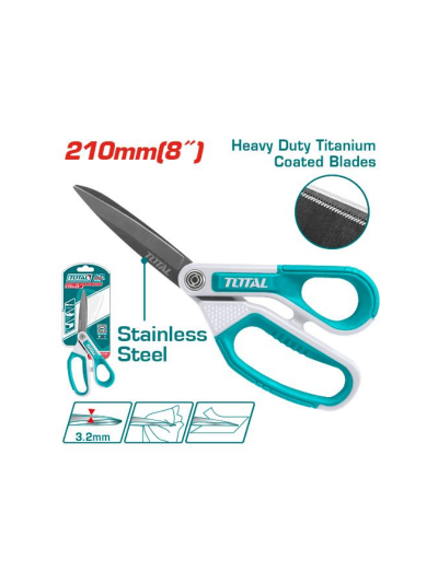 Total Rubber Grip Long Blade Scissor 210mm 8" with Unique Design Handle, Titanium Plated Stainless Steel Blade THSCRS812108