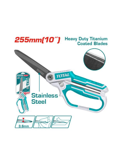 Total Rubber Grip Long Blade Heavy Duty Scissor 255mm 10" with Titanium Plated Stainless Steel Blade THSCRS832558