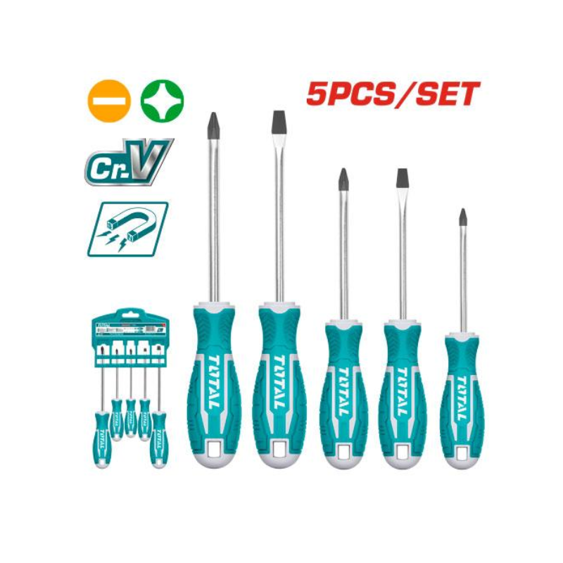 Total 5pcs Screwdriver Set with New Design Handle, CRV Material, Round Blade THT2506052 - Image 2