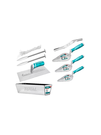 Total 9pcs Construction Tools Set, Trowel & Bricklaying, Plastering Tools Set, Stainless Steel THKBPS0906