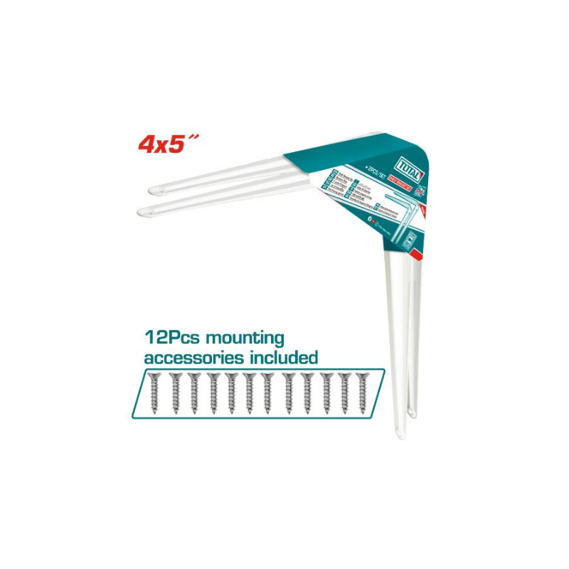 Total Shelf Bracket 2pcs Set 4x5" with 6 Attachment Points, 12 Mounting Screws, White TSB10405 - Image 2